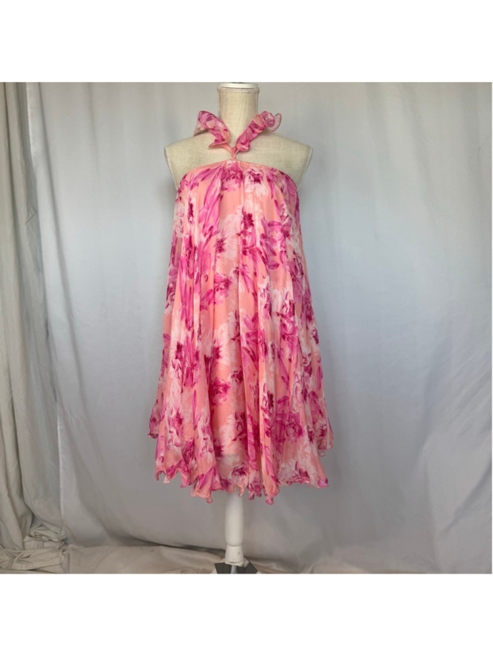 Mandira Wirk Floral Halter Swing Mini Dress Garden 
Fairycore